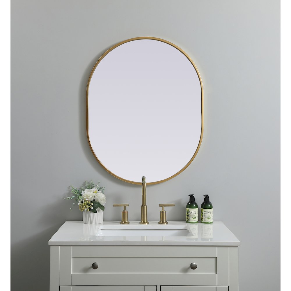 Metal Frame Oval Mirror 24x30 Inch in Brass