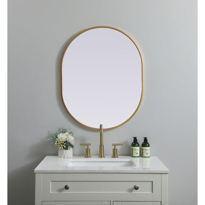 Metal Frame Oval Mirror 24x30 Inch in Brass