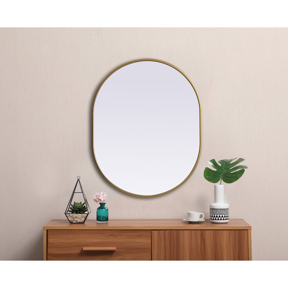Metal Frame Oval Mirror 24x30 Inch in Brass