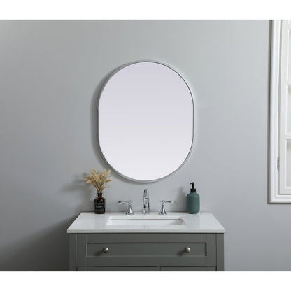 Metal Frame Oval Mirror 24x30 Inch in Silver