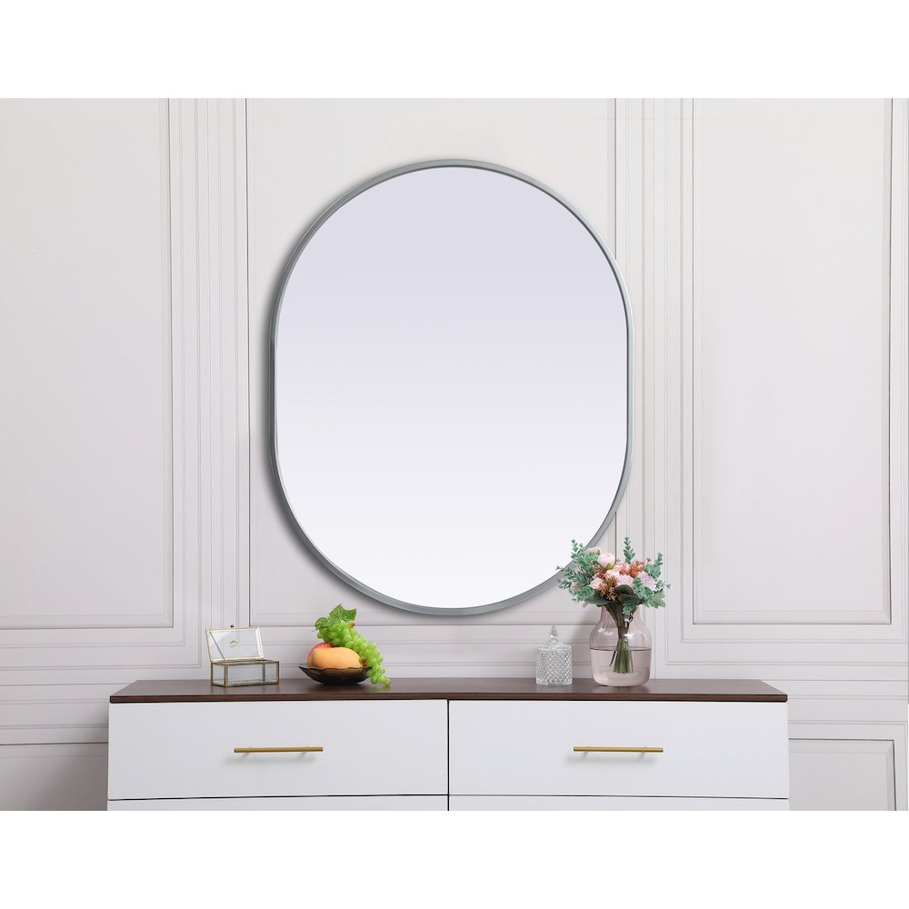 Metal Frame Oval Mirror 24x30 Inch in Silver