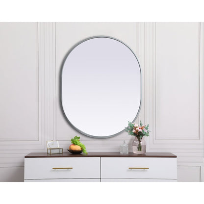 Metal Frame Oval Mirror 24x30 Inch in Silver