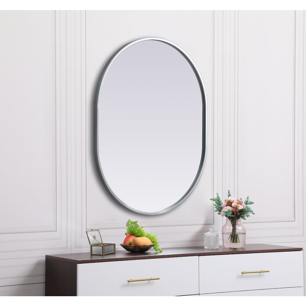 Metal Frame Oval Mirror 24x30 Inch in Silver