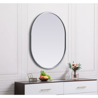 Metal Frame Oval Mirror 24x30 Inch in Silver