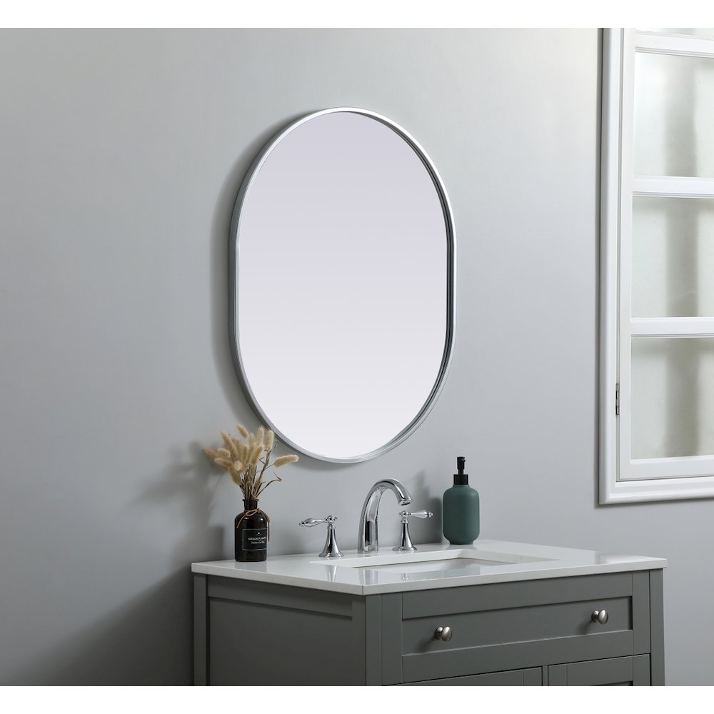 Metal Frame Oval Mirror 24x30 Inch in Silver