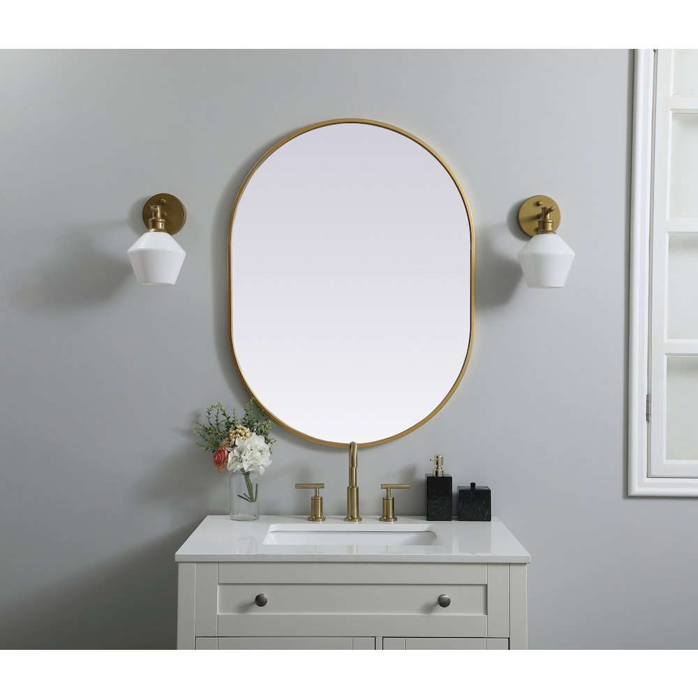 Metal Frame Oval Mirror 27x36 Inch in Brass
