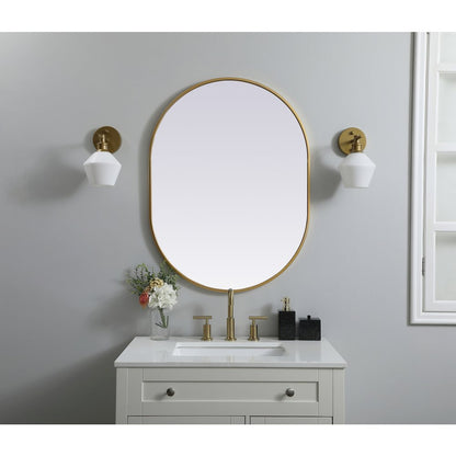 Metal Frame Oval Mirror 27x36 Inch in Brass