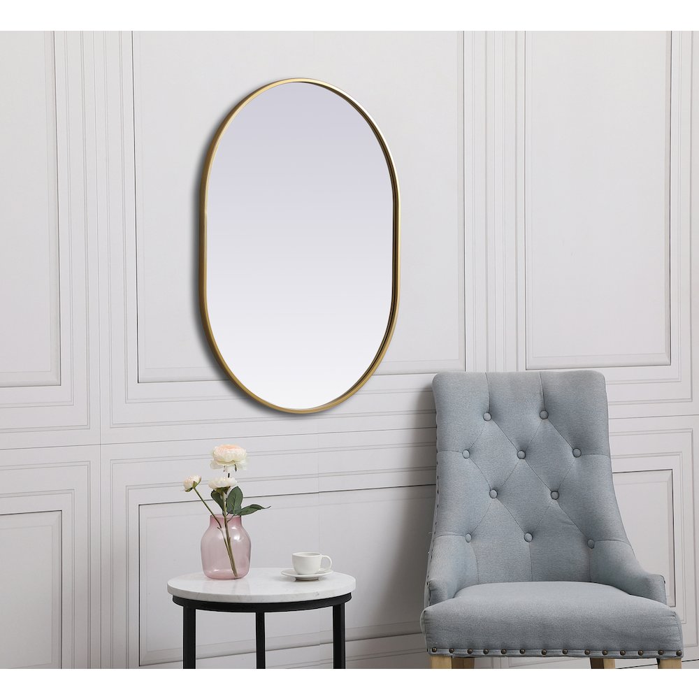 Metal Frame Oval Mirror 27x36 Inch in Brass