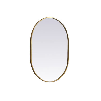 Metal Frame Oval Mirror 27x36 Inch in Brass