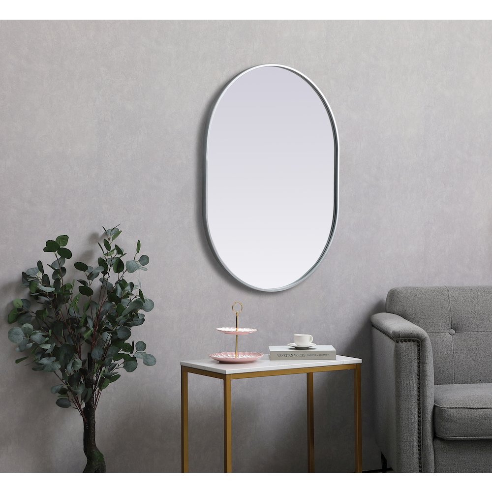 Metal Frame Oval Mirror 27x36 Inch in Silver