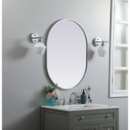 Metal Frame Oval Mirror 27x36 Inch in Silver