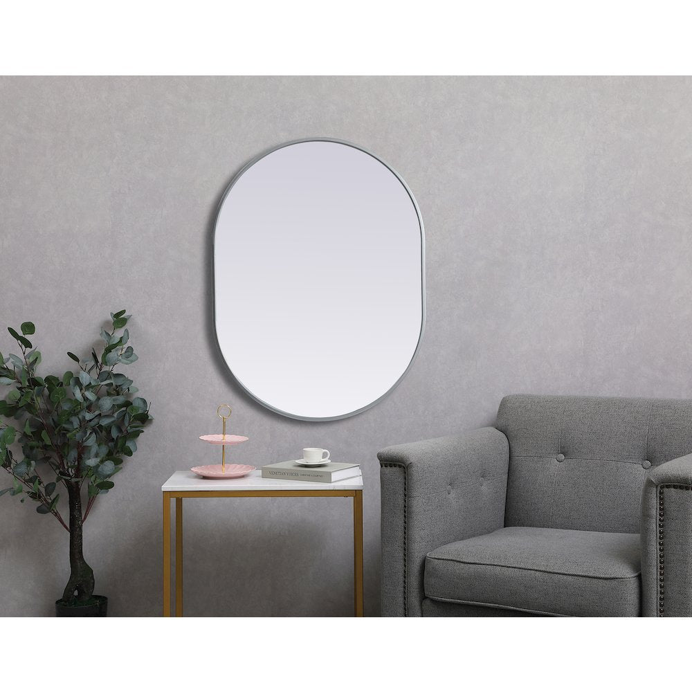 Metal Frame Oval Mirror 27x36 Inch in Silver