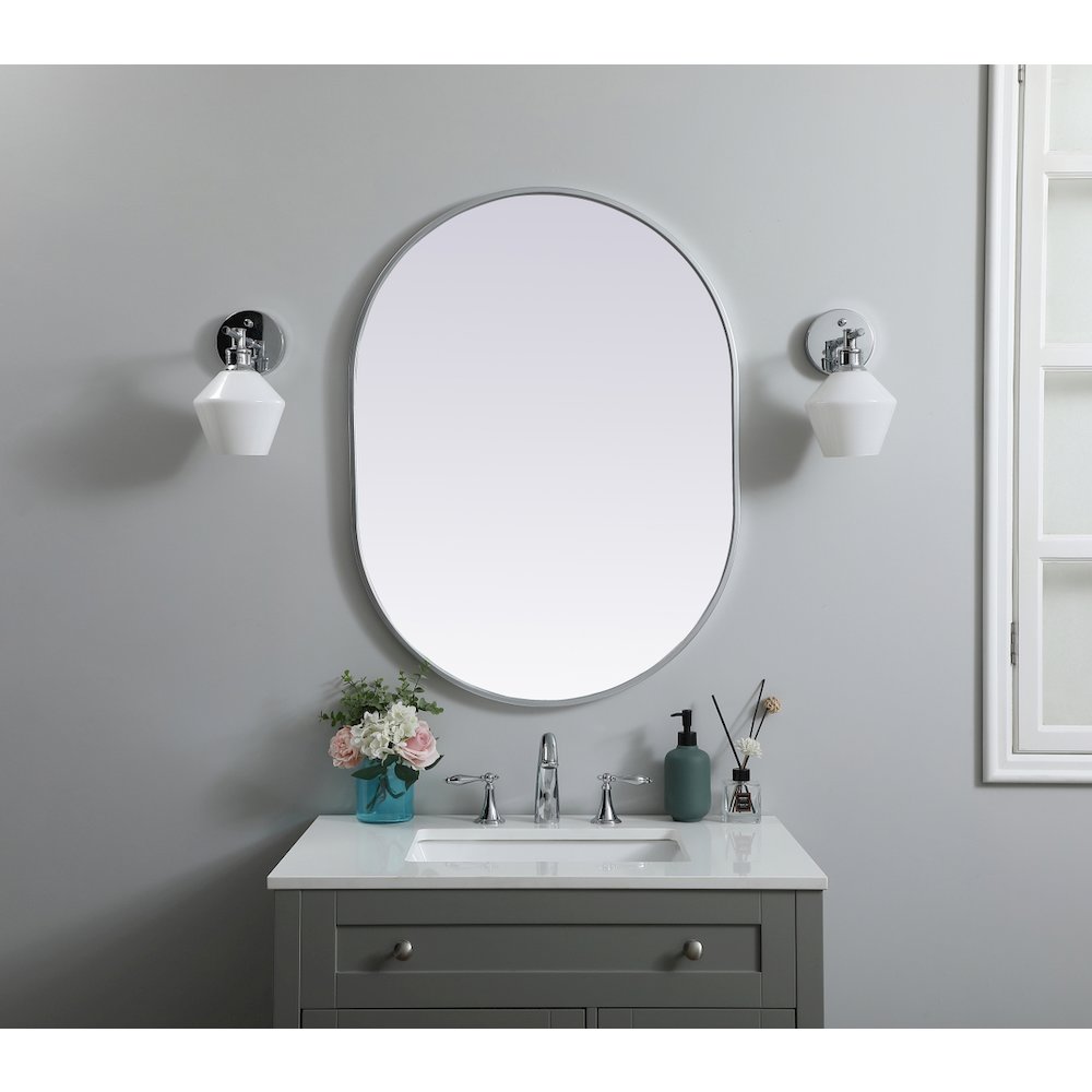 Metal Frame Oval Mirror 27x36 Inch in Silver