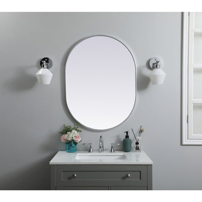 Metal Frame Oval Mirror 27x36 Inch in Silver
