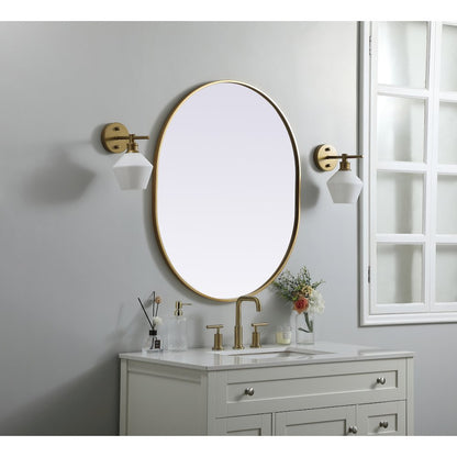 Metal Frame Oval Mirror 30x36 Inch in Brass