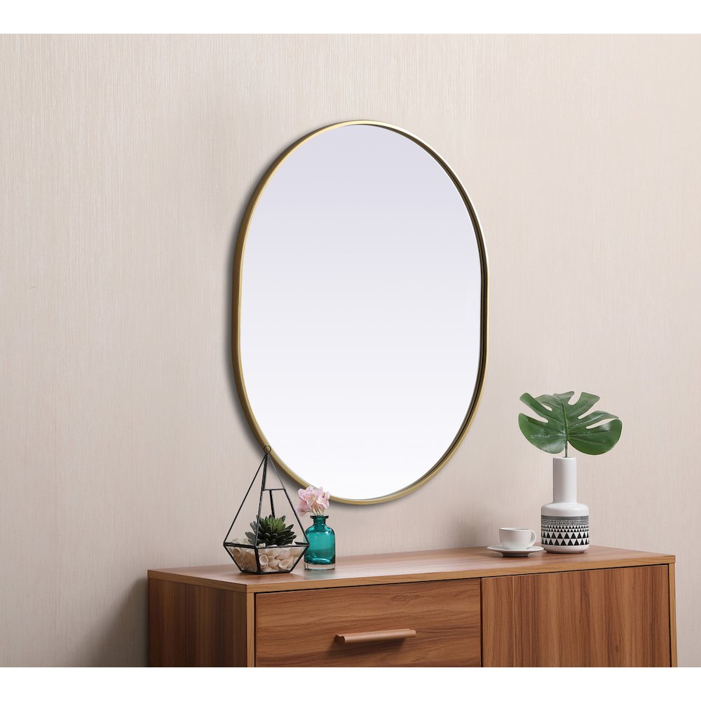 Metal Frame Oval Mirror 30x36 Inch in Brass