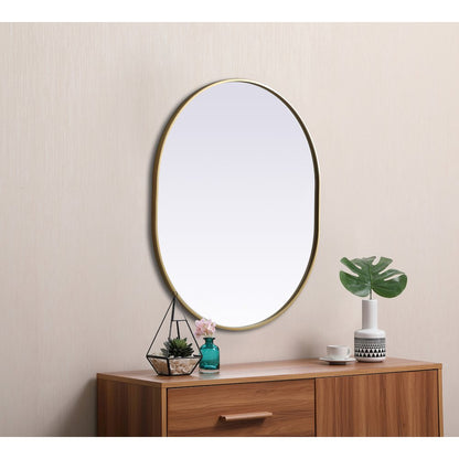 Metal Frame Oval Mirror 30x36 Inch in Brass