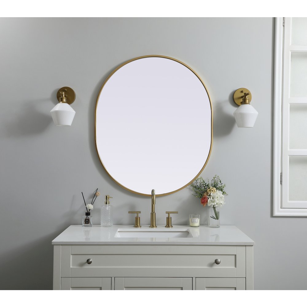 Metal Frame Oval Mirror 30x36 Inch in Brass