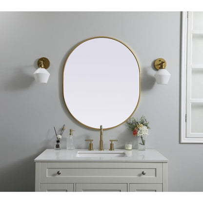Metal Frame Oval Mirror 30x36 Inch in Brass