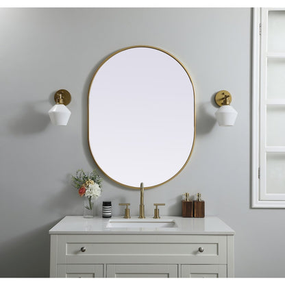 Metal Frame Oval Mirror 30x40 Inch in Brass