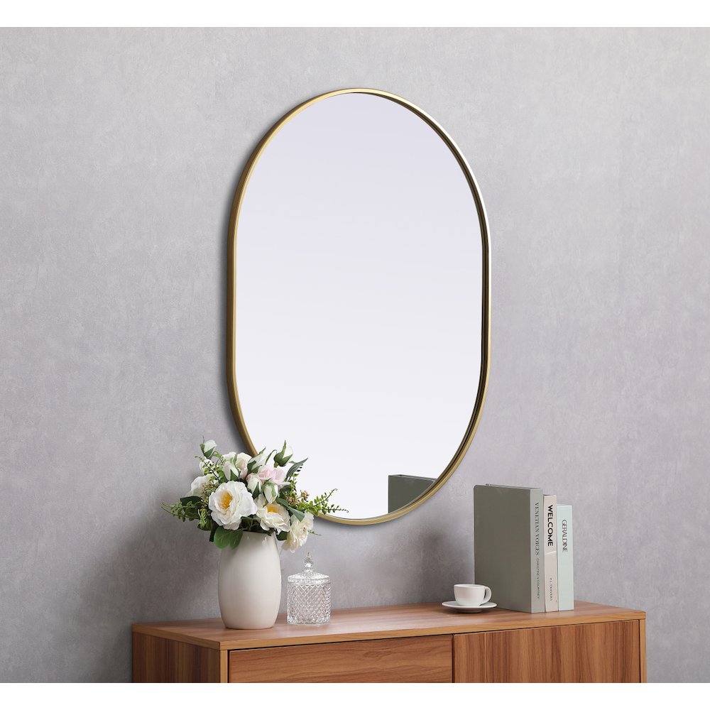 Metal Frame Oval Mirror 30x40 Inch in Brass