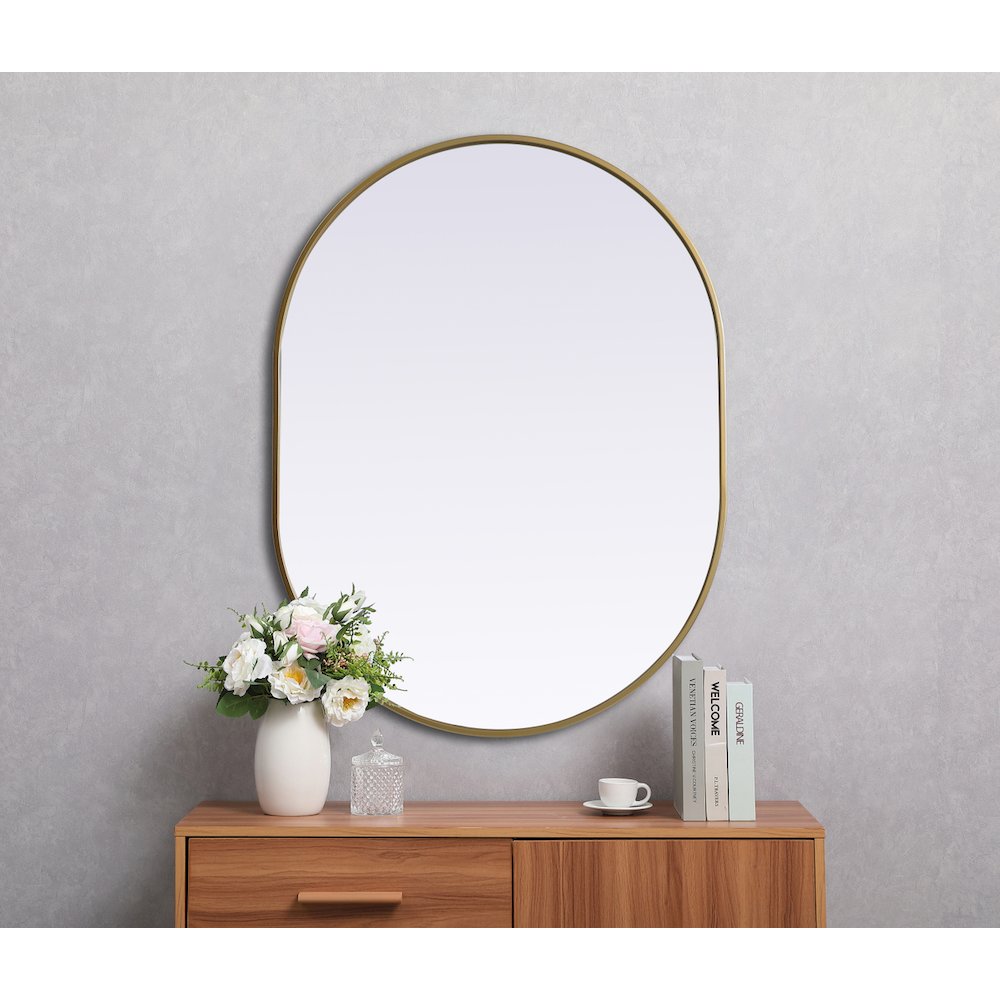 Metal Frame Oval Mirror 30x40 Inch in Brass
