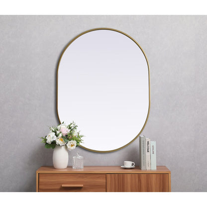 Metal Frame Oval Mirror 30x40 Inch in Brass