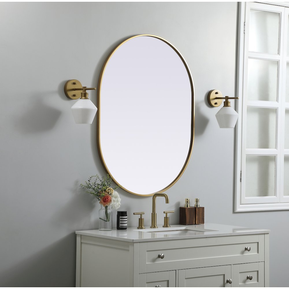 Metal Frame Oval Mirror 30x40 Inch in Brass