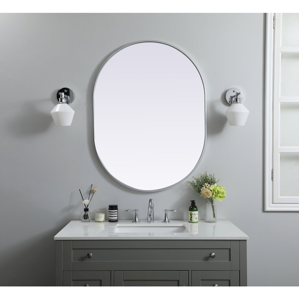 Metal Frame Oval Mirror 30x40 Inch in Silver