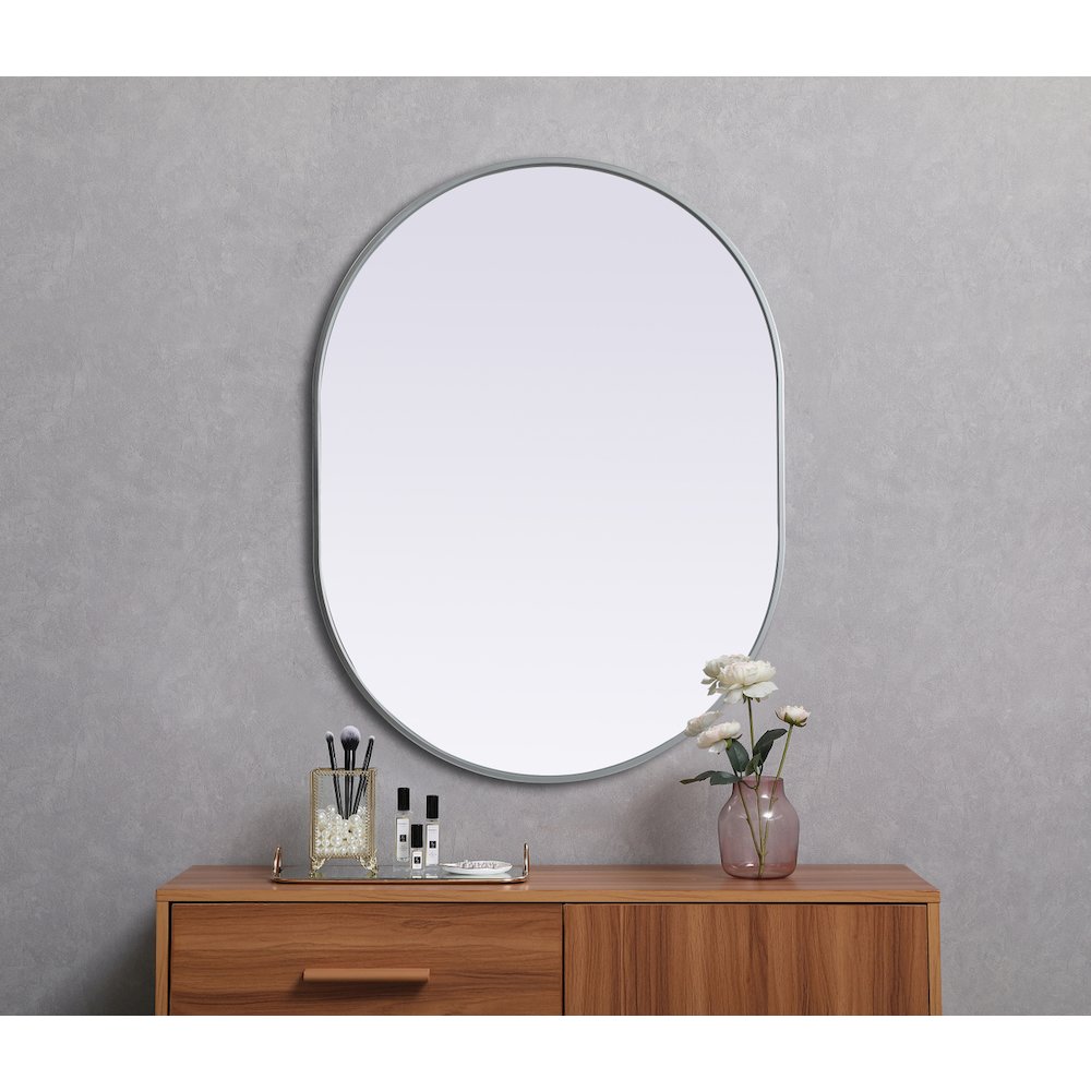 Metal Frame Oval Mirror 30x40 Inch in Silver