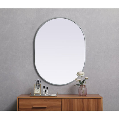Metal Frame Oval Mirror 30x40 Inch in Silver