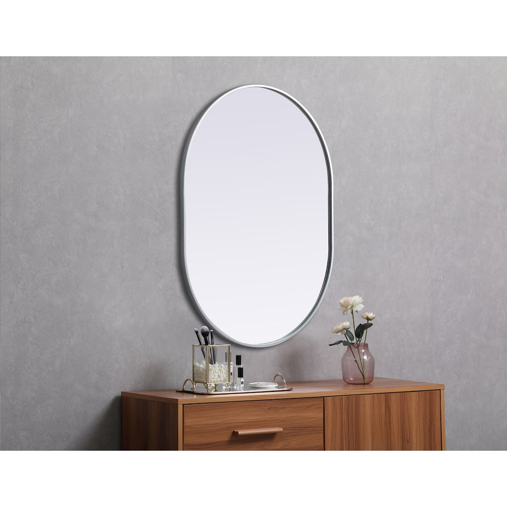 Metal Frame Oval Mirror 30x40 Inch in Silver