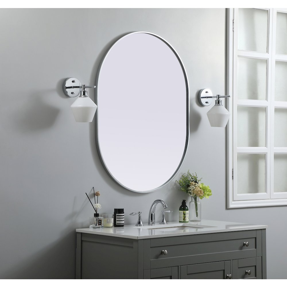 Metal Frame Oval Mirror 30x40 Inch in Silver