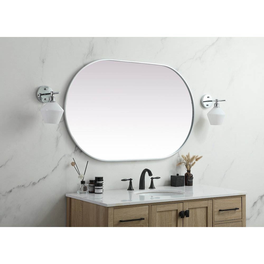 Metal Frame Oval Mirror 30x48 Inch in Silver