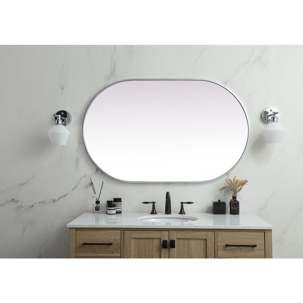 Metal Frame Oval Mirror 30x48 Inch in Silver