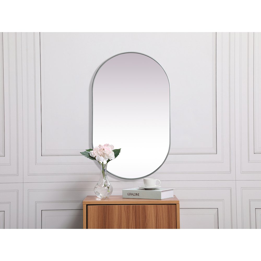Metal Frame Oval Mirror 30x48 Inch in Silver