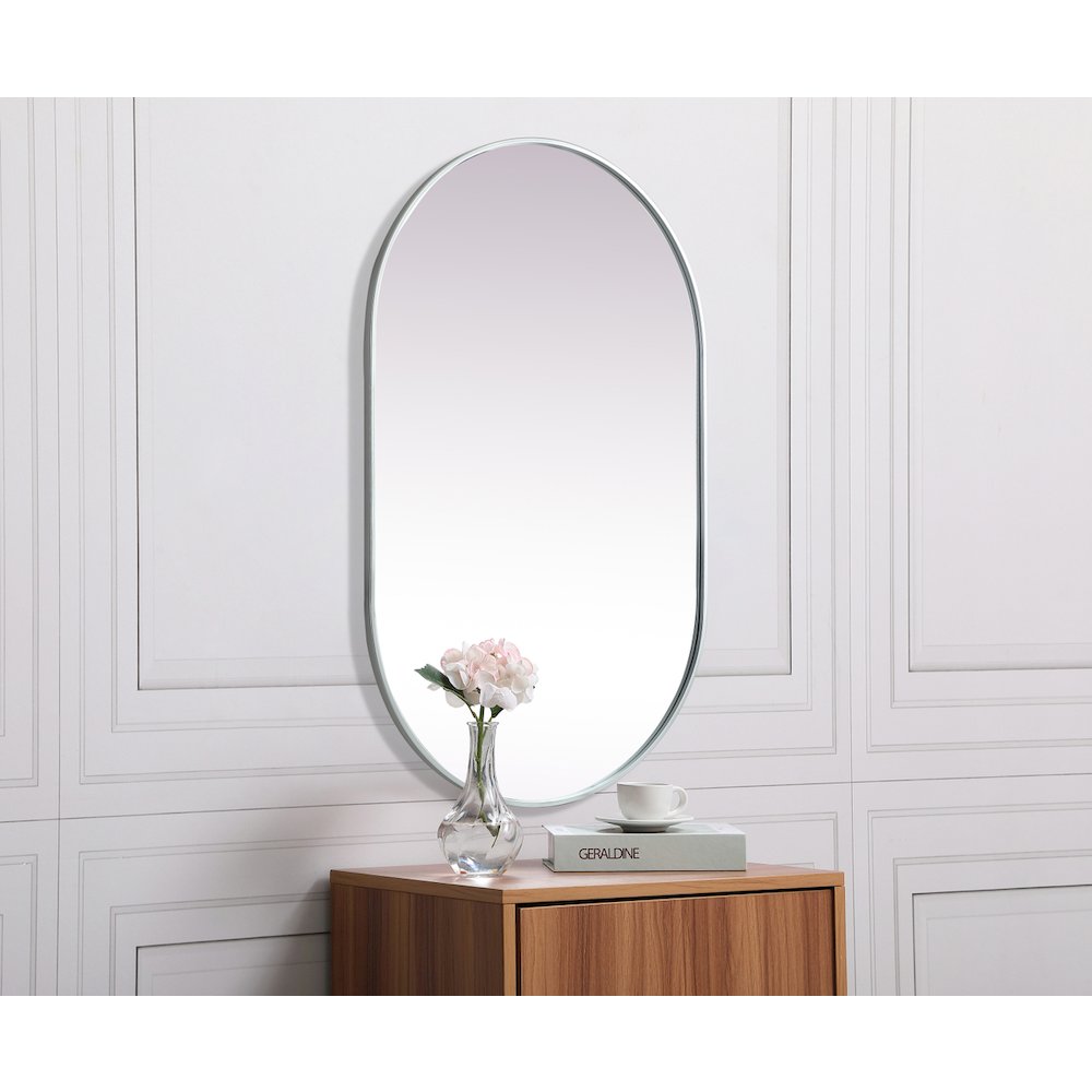 Metal Frame Oval Mirror 30x48 Inch in Silver