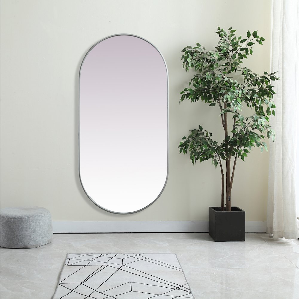 Metal Frame Oval Mirror 30x60 Inch in Silver