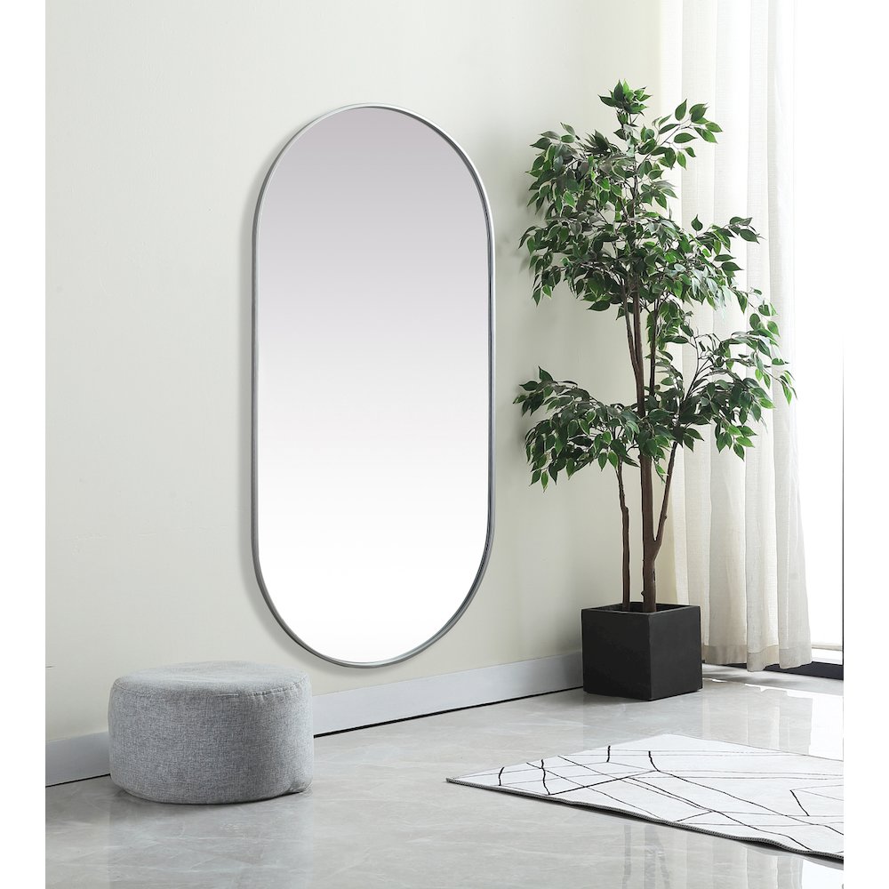 Metal Frame Oval Mirror 30x60 Inch in Silver