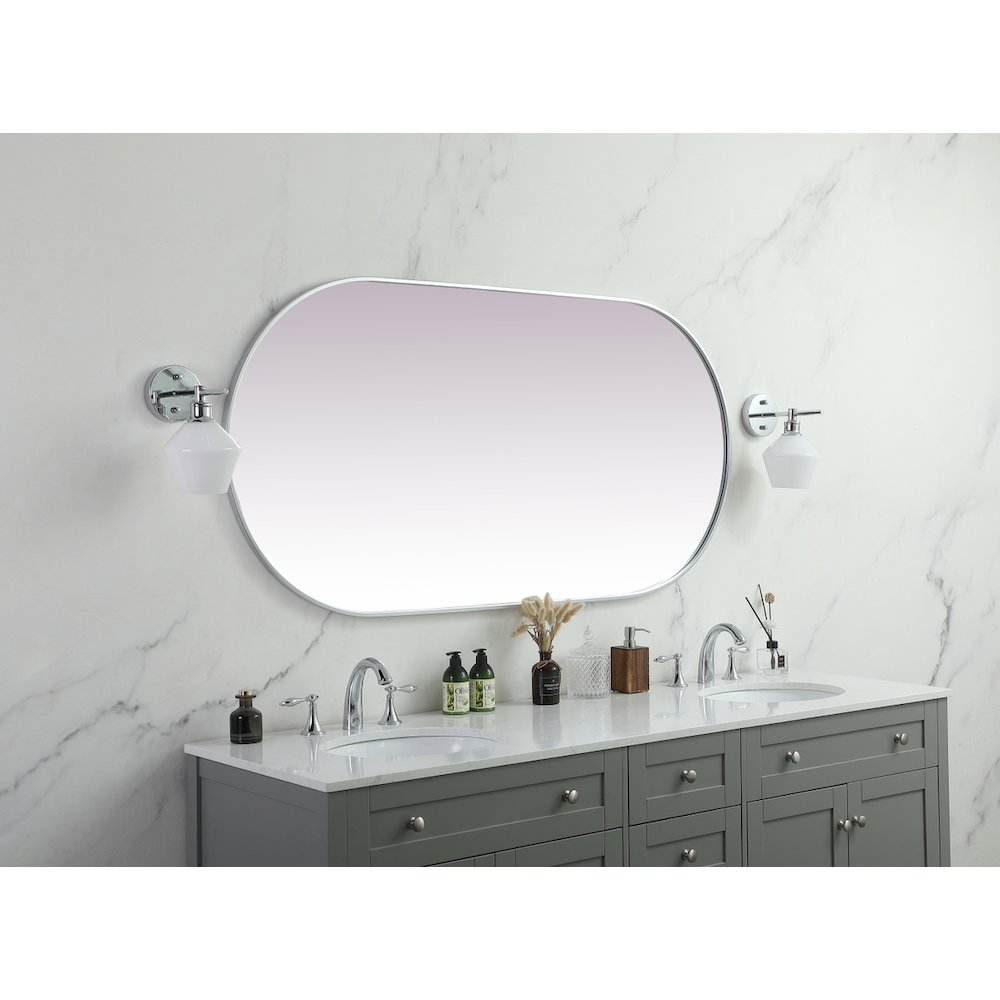 Metal Frame Oval Mirror 30x60 Inch in Silver