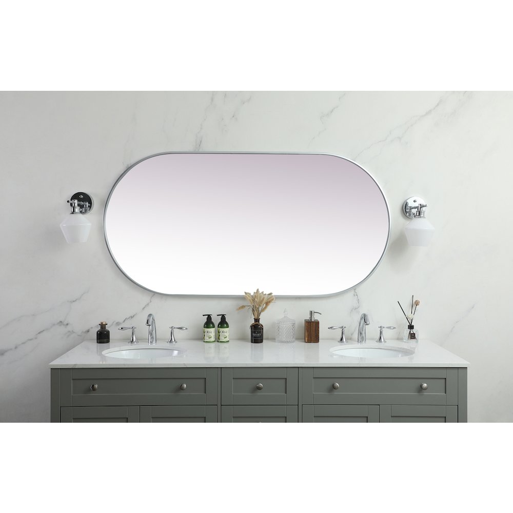 Metal Frame Oval Mirror 30x60 Inch in Silver