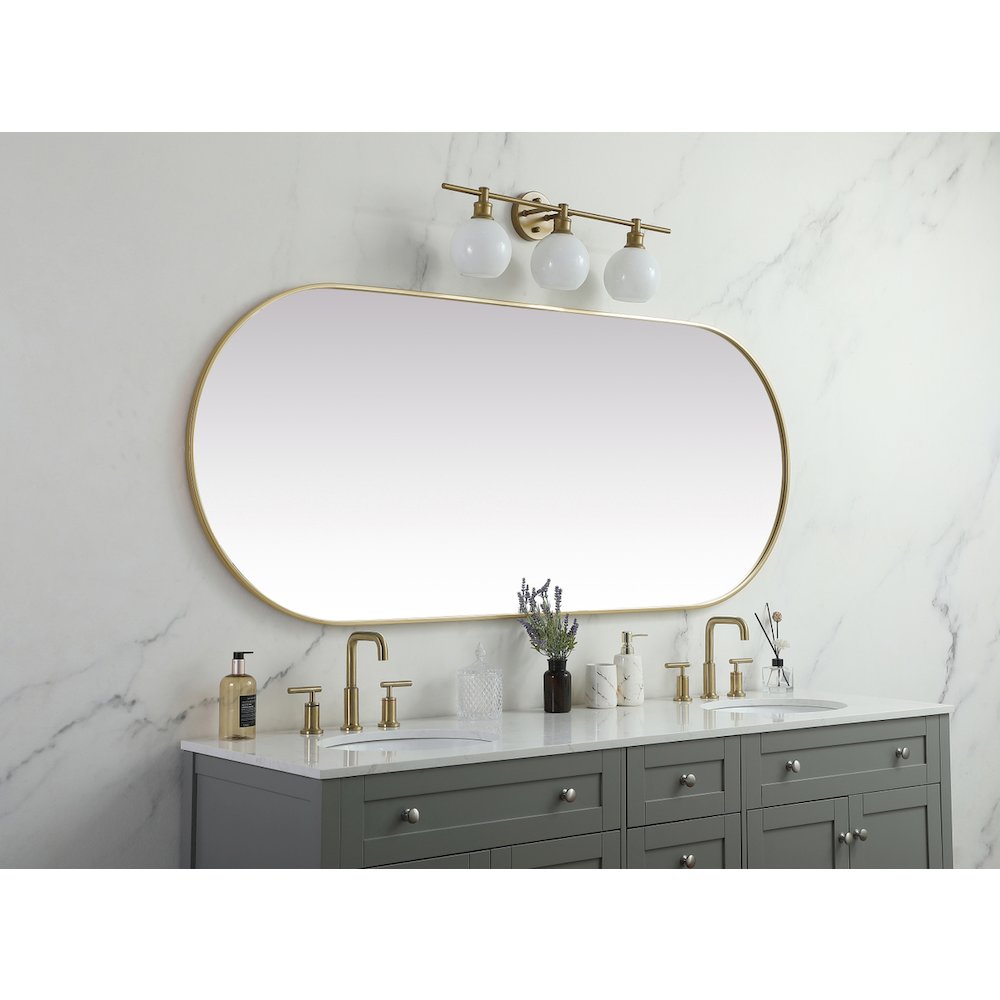 Metal Frame Oval Mirror 30x72 Inch in Brass