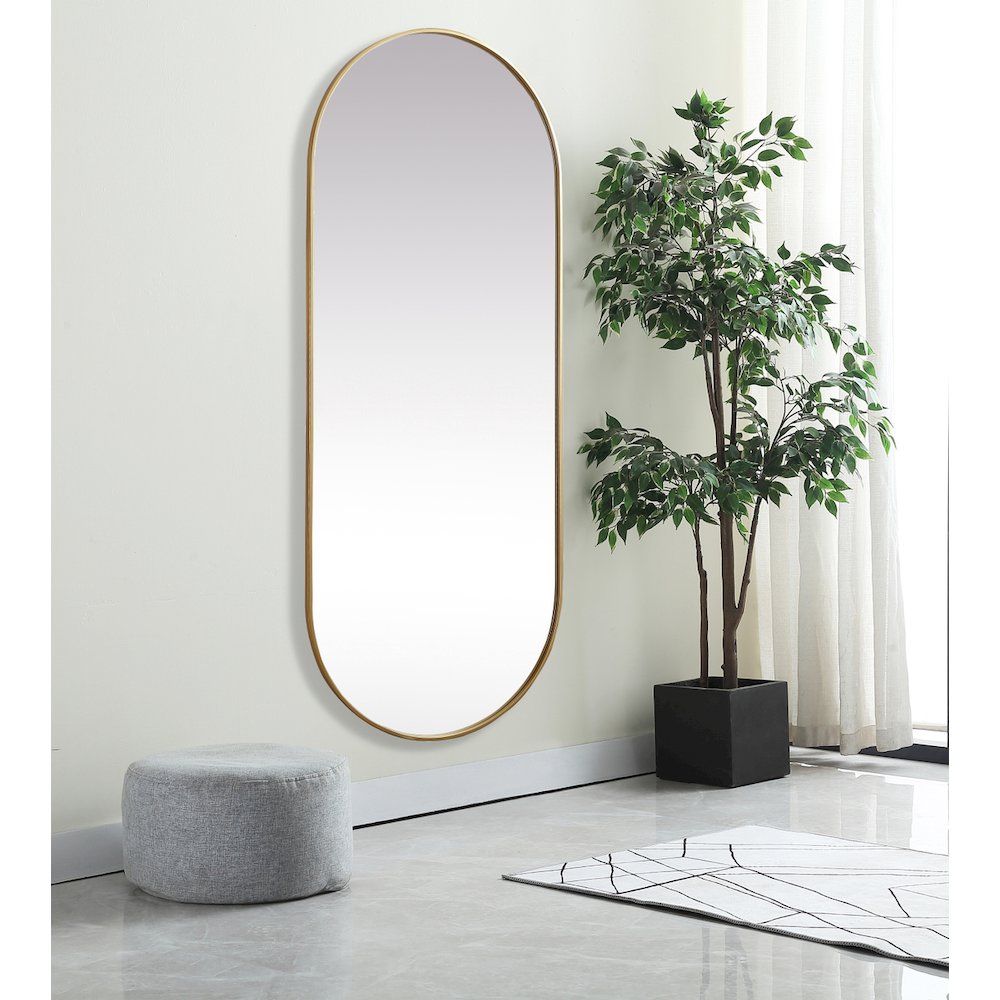 Metal Frame Oval Mirror 30x72 Inch in Brass