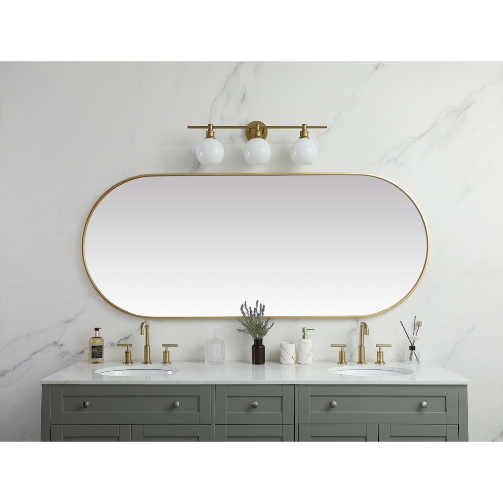 Metal Frame Oval Mirror 30x72 Inch in Brass