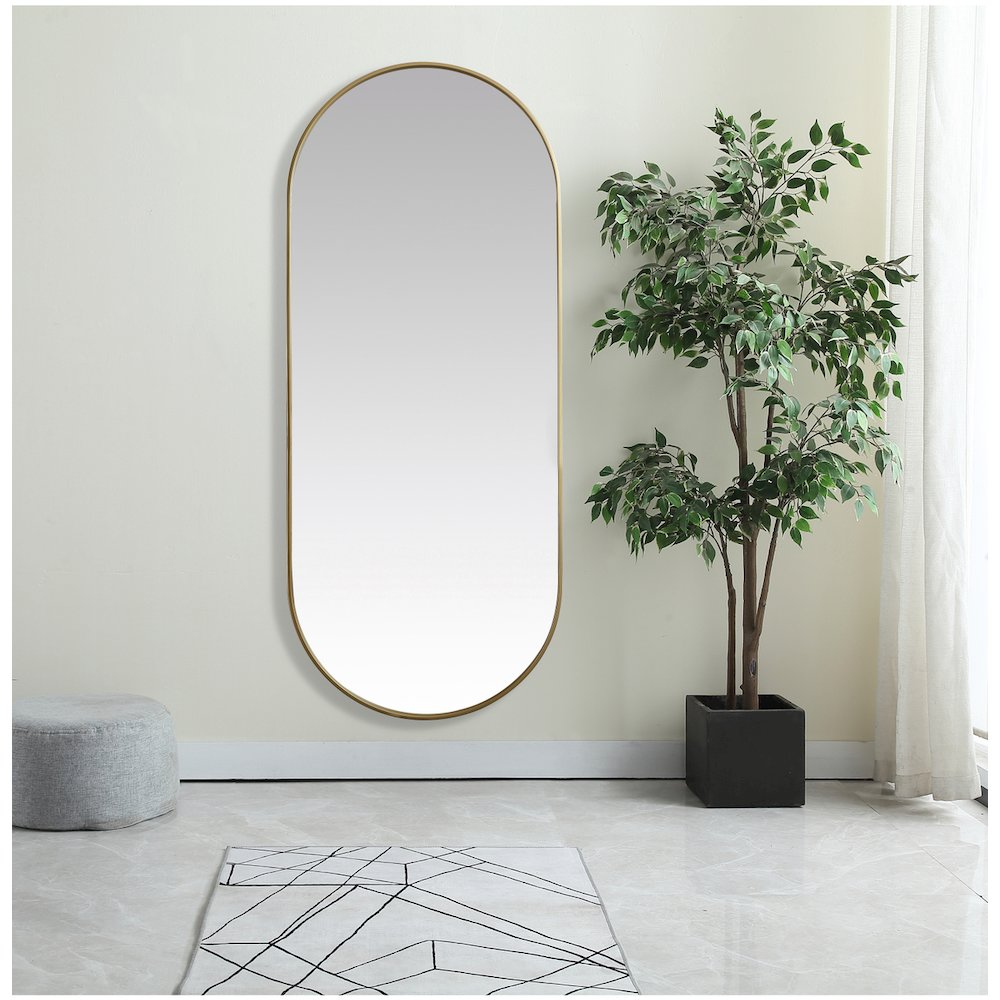 Metal Frame Oval Mirror 30x72 Inch in Brass