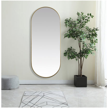 Metal Frame Oval Mirror 30x72 Inch in Brass
