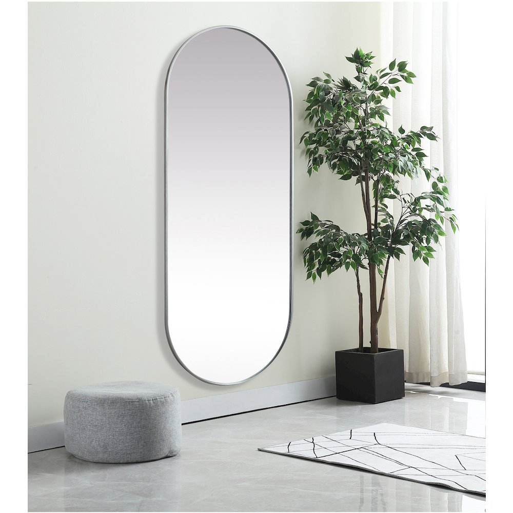 Metal Frame Oval Mirror 30x72 Inch in Silver