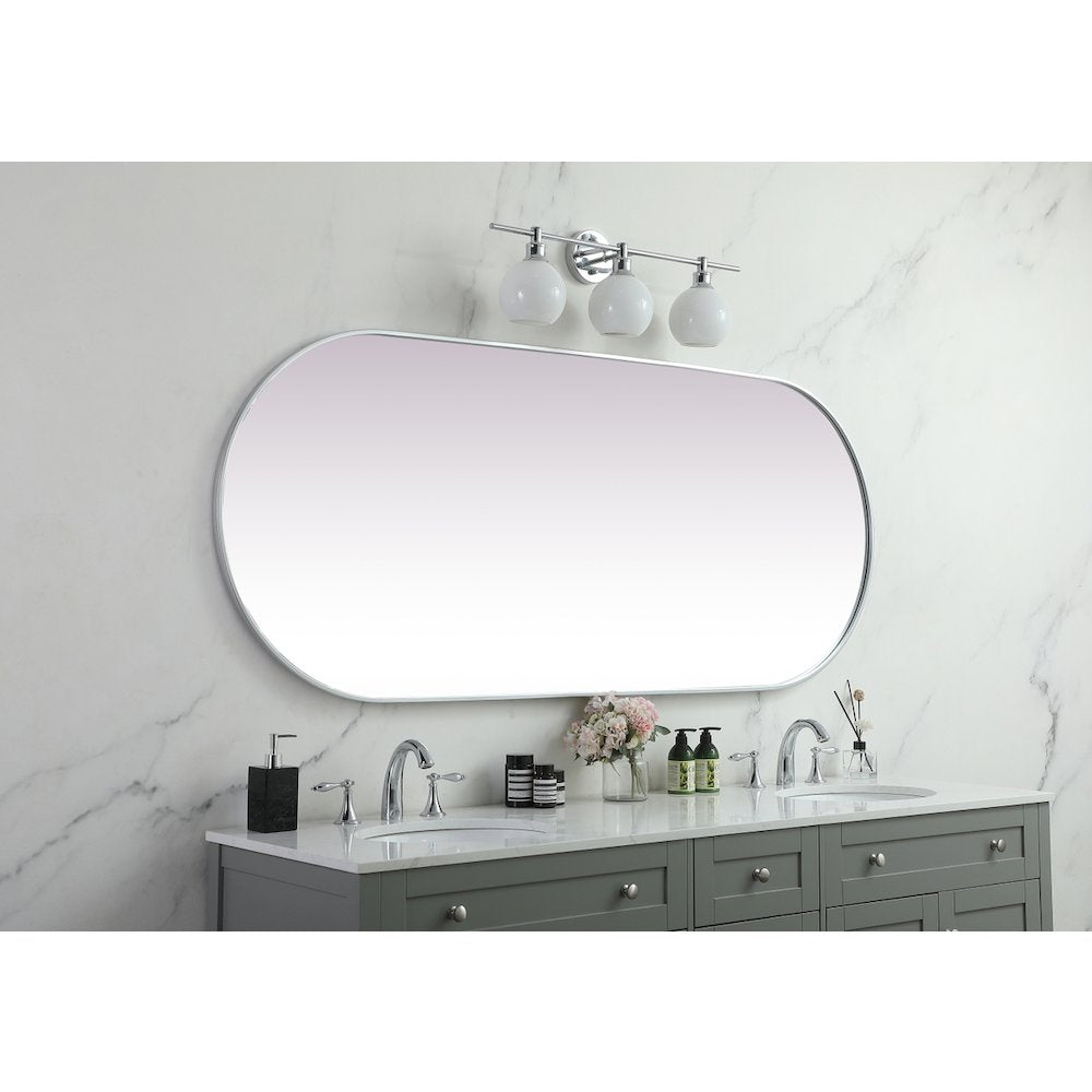 Metal Frame Oval Mirror 30x72 Inch in Silver