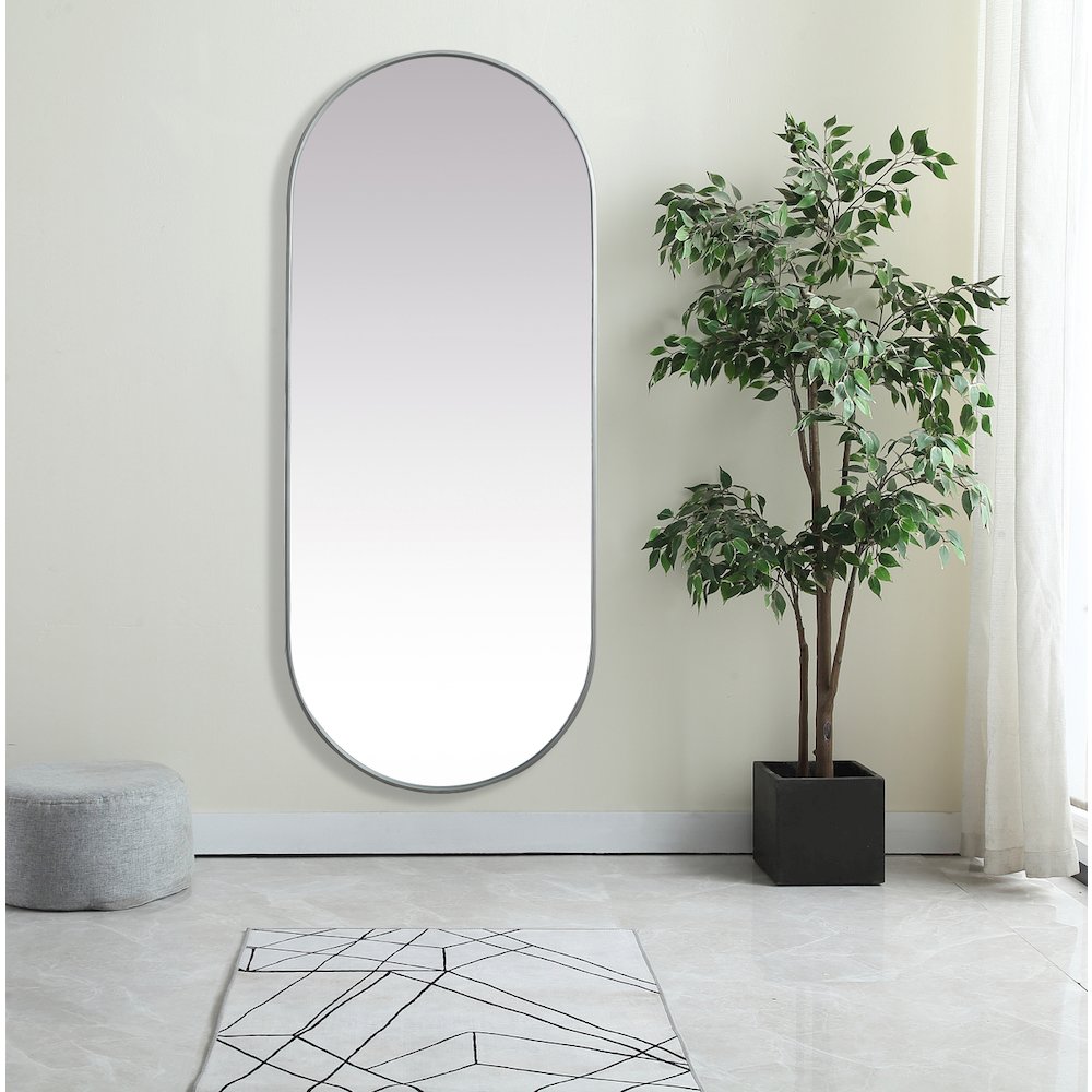 Metal Frame Oval Mirror 30x72 Inch in Silver