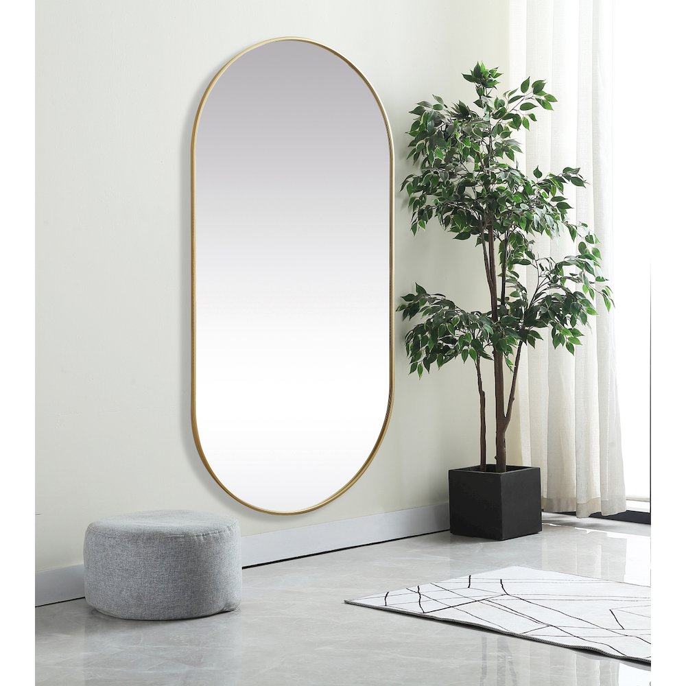 Metal Frame Oval Mirror 36x72 Inch in Brass